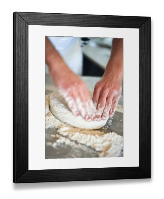 Framed Print : Kneading pizza dough on stainless steel surface. credit: Marie-Louise Avery / thePictureKitchen Framed Print : Kneading pizza dough on stainless steel surface. credit: Marie-Louise Avery / thePictureKitchen
