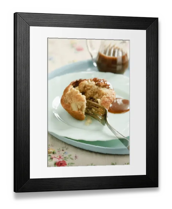 Framed Print : Pear and walnut muffin with toffee sauce credit: Marie-Louise Avery / thePictureKitchen Framed Print : Pear and walnut muffin with toffee sauce credit: Marie-Louise Avery / thePictureKitchen