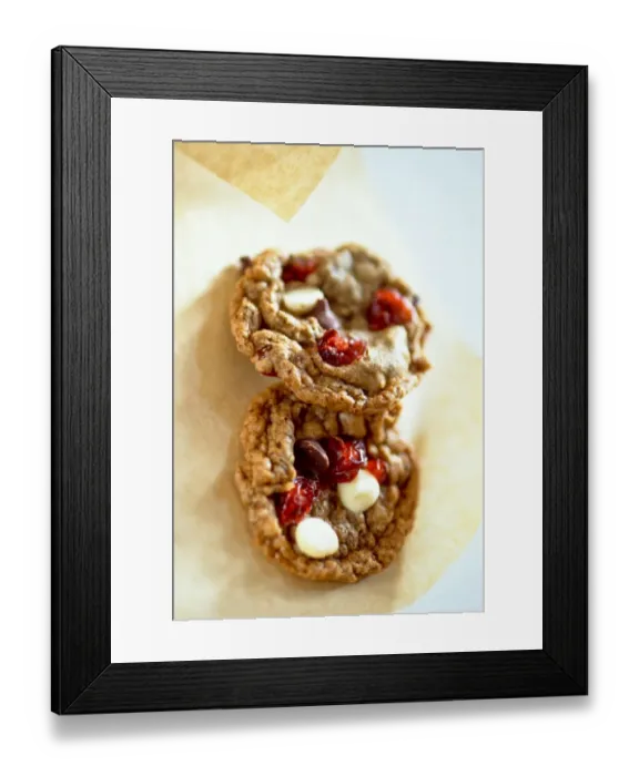 Framed Print : Cranberry and peanut and chocolate chip cookies on greaseproof paper credit: Marie-Louise