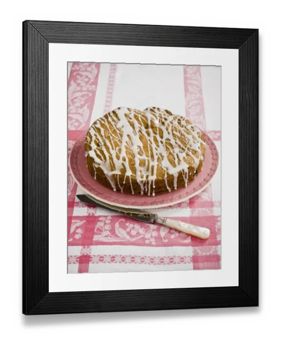 Framed Print : Gooseberry cake with drizzled water icing. credit: Marie-Louise Avery / thePictureKitchen Framed Print : Gooseberry cake with drizzled water icing. credit: Marie-Louise Avery / thePictureKitchen
