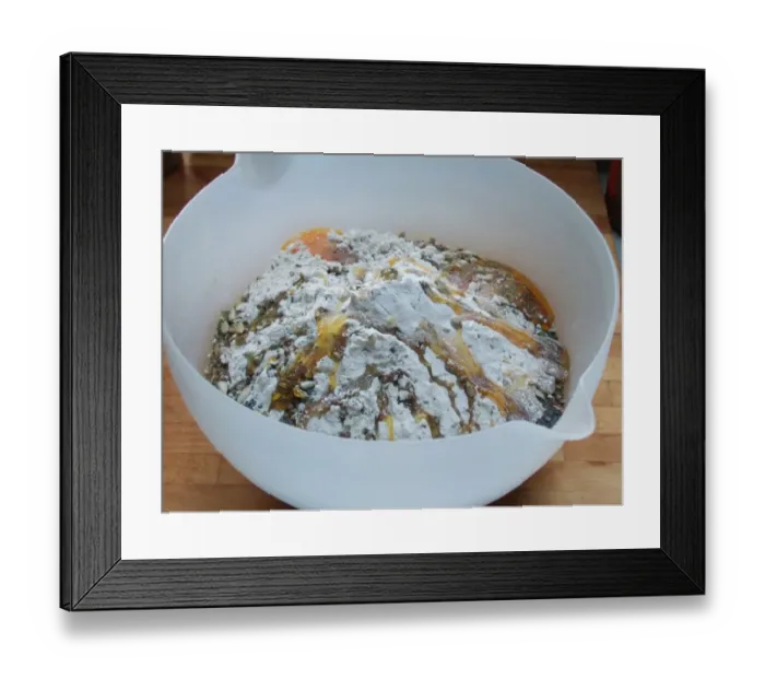 Framed Print : Making bread. Bowl with ingredients ready to mix. Wholemeal multigrain flour, pumpkin Framed Print : Making bread. Bowl with ingredients ready to mix. Wholemeal multigrain flour, pumpkin