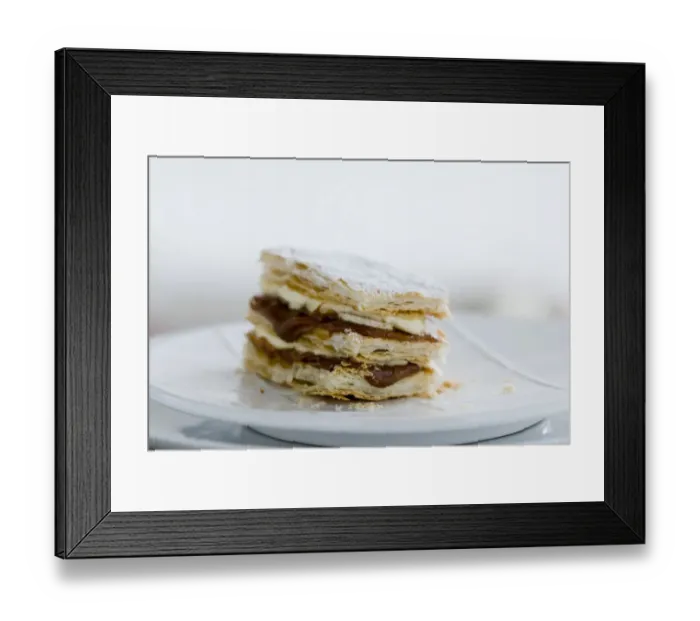 Framed Print : Layered mille feuilles pastry with whipped cream and dulce de leche. credit: Marie-Louise Framed Print : Layered mille feuilles pastry with whipped cream and dulce de leche. credit: Marie-Louise