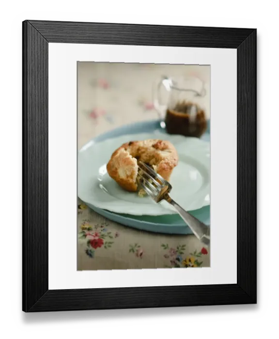 Framed Print : Pear and walnut muffin with toffee sauce credit: Marie-Louise Avery / thePictureKitchen Framed Print : Pear and walnut muffin with toffee sauce credit: Marie-Louise Avery / thePictureKitchen