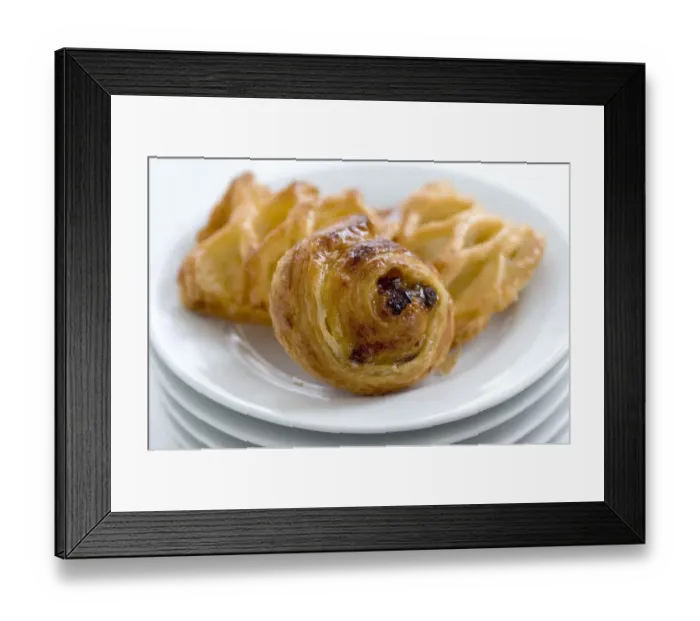 Framed Print : Small danish pastries on stack of white plates credit: Marie-Louise Avery / thePictureKitchen Framed Print : Small danish pastries on stack of white plates credit: Marie-Louise Avery / thePictureKitchen