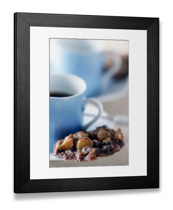 Framed Print : Florentine biscuits on saucers of cups of afterdinner coffee credit: Marie-Louise Framed Print : Florentine biscuits on saucers of cups of afterdinner coffee credit: Marie-Louise