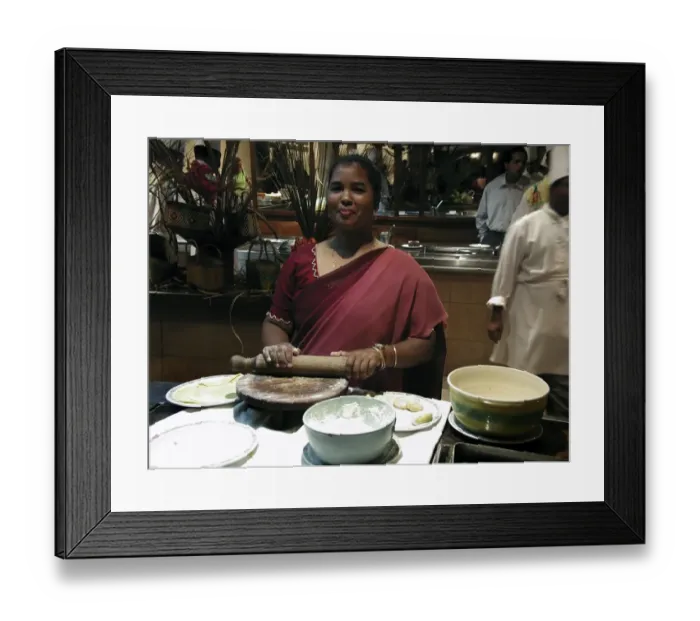Framed Print : Making chapatis in restaurant of Trou au Biches resort hotel, Mauritius credit Framed Print : Making chapatis in restaurant of Trou au Biches resort hotel, Mauritius credit