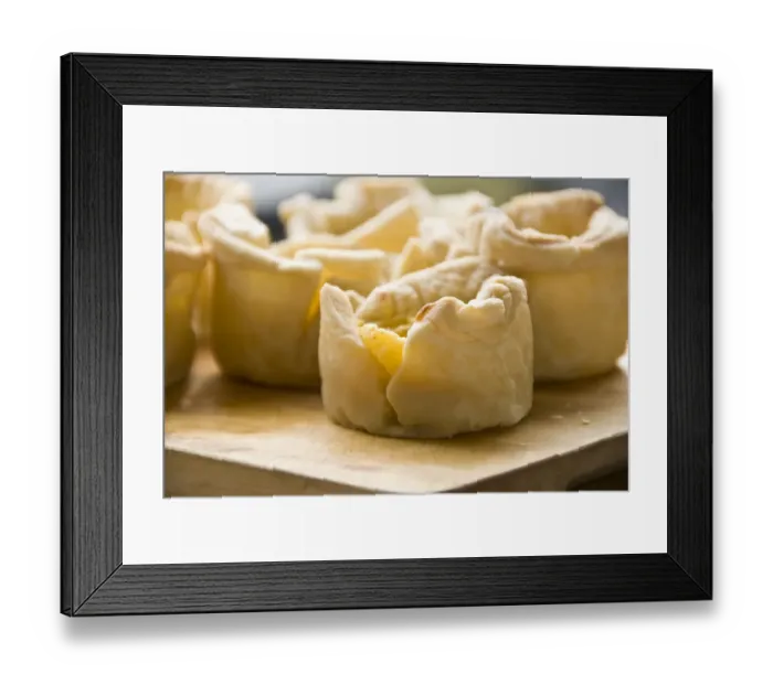 Framed Print : Home made portuguese style custard tarts with confectioners custard and puff pastry credit
