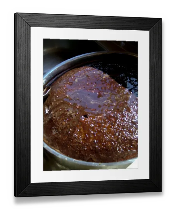 Framed Print : Rich sticky chocolate cake baked aboard Turkish gulet being dosed with chocolate Framed Print : Rich sticky chocolate cake baked aboard Turkish gulet being dosed with chocolate