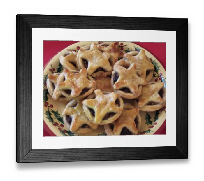 Framed Print : Plate of homemade mincepies for sale at village christmas bazaar credit: Marie-Louise
