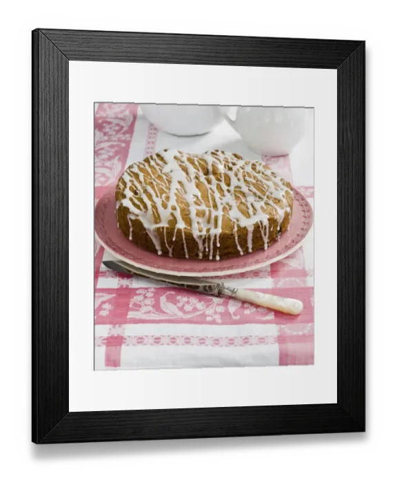 Framed Print : Gooseberry cake with drizzled water icing. credit: Marie-Louise Avery / thePictureKitchen Framed Print : Gooseberry cake with drizzled water icing. credit: Marie-Louise Avery / thePictureKitchen