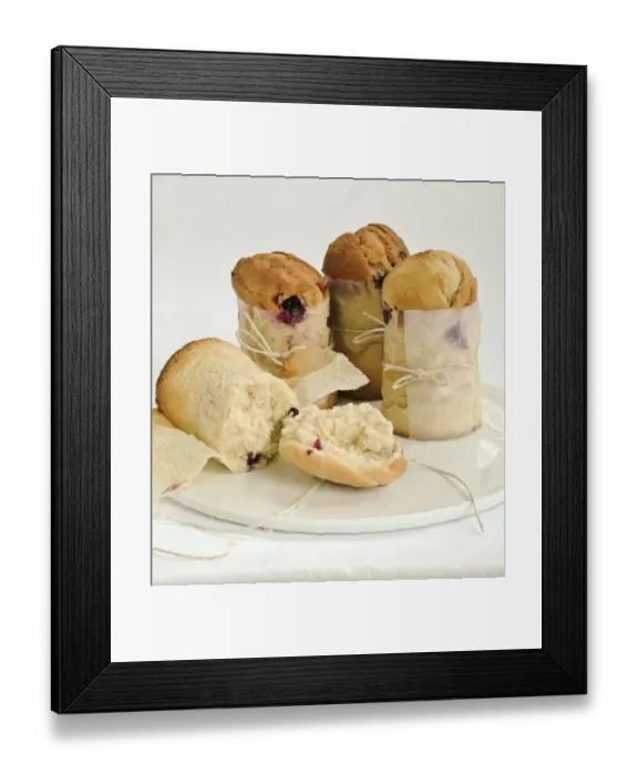 Framed Print : Blueberry muffins made in talll paper cases of greaseproof paper tied with string credit Framed Print : Blueberry muffins made in talll paper cases of greaseproof paper tied with string credit