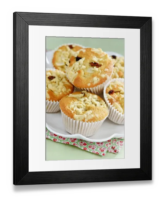 Framed Print : Apple struesel muffin in pile on white plate credit: Marie-Louise Avery  /  thePictureKitchen