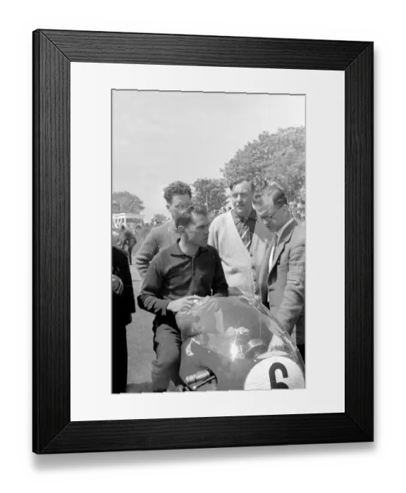 Framed Print : Douglas, Isle Of Man: Pictured seated at his machine is South African Rhodesian Motor-cycling ace Framed Print : Douglas, Isle Of Man: Pictured seated at his machine is South African Rhodesian Motor-cycling ace