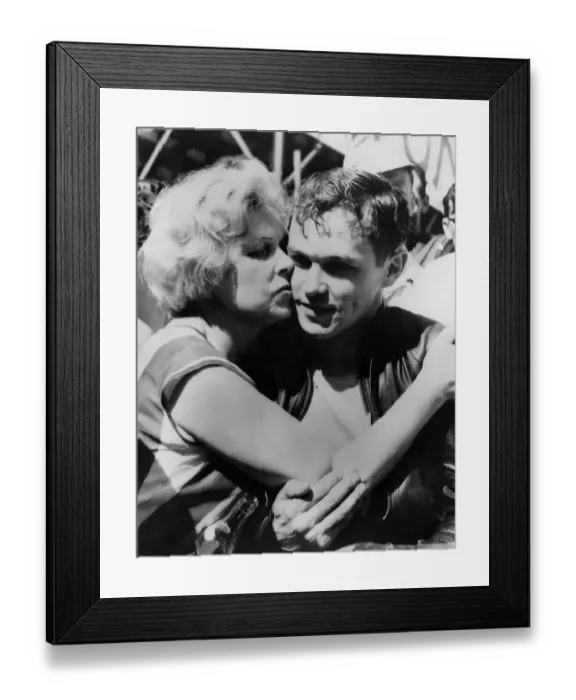 Framed Print : Rhodesias Gary Hocking gets a victory hug in the paddock after winning the Senior Framed Print : Rhodesias Gary Hocking gets a victory hug in the paddock after winning the Senior