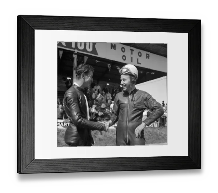 Framed Print : Mettet, Belgium : Britains famous John Surtees ( right ), who with his M V Augusta Framed Print : Mettet, Belgium : Britains famous John Surtees ( right ), who with his M V Augusta