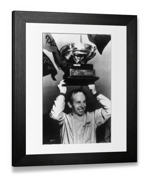 Framed Print : Mont-Tremblant Quebec John Surtees celebrates winning the Players Quebec Sports Framed Print : Mont-Tremblant Quebec John Surtees celebrates winning the Players Quebec Sports