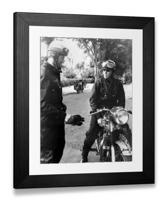 Framed Print : Isle of man, United Kingdom: wearing black leather racing gear, Lord Snowdon, husband Framed Print : Isle of man, United Kingdom: wearing black leather racing gear, Lord Snowdon, husband