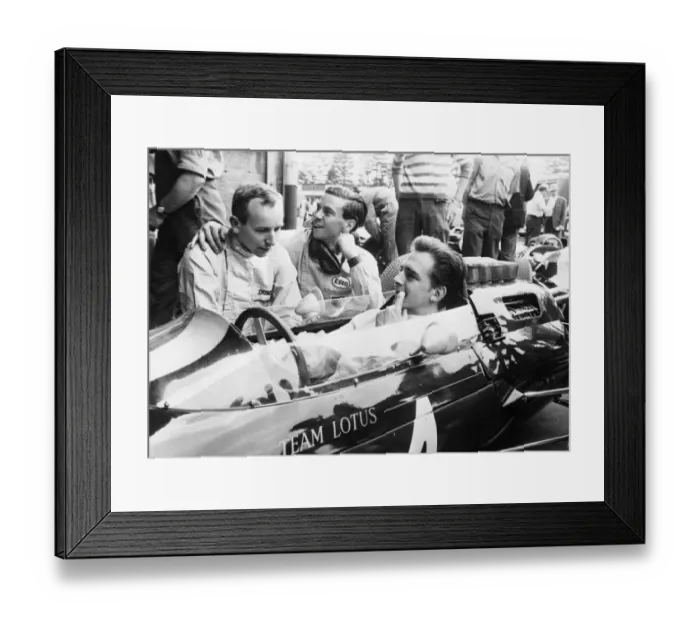 Framed Print : Nurburgring Lotus team driver Trevor Taylor gets some friendly advice from fellow