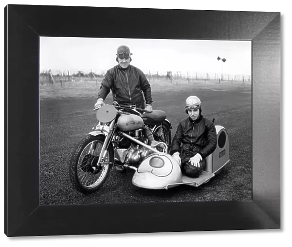 John ( in the sidecar ) and his father, Jack Surtees at a race meeting