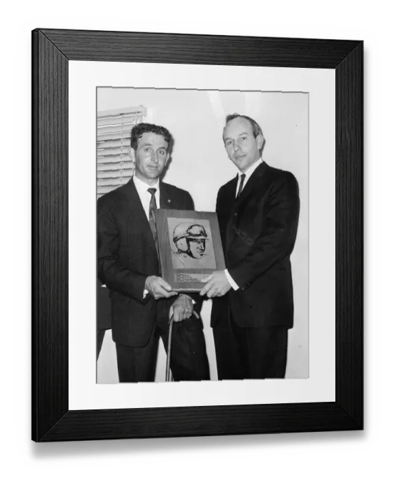 Framed Print : John Surtees (right) the present world champion car racing driver received a special Framed Print : John Surtees (right) the present world champion car racing driver received a special