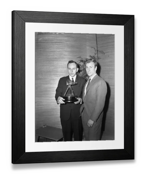 Framed Print : BBC Sportsman of the Year John Surtees poses with Runner Up Bobby Charlton 17 December
