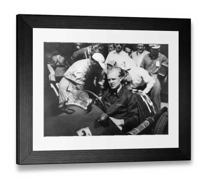 Framed Print : Mike Hawthorn at the wheel of his Ferrari in the pits here when he competed in Framed Print : Mike Hawthorn at the wheel of his Ferrari in the pits here when he competed in