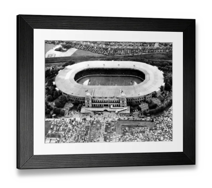 Framed Print : Aerial view of Wembley Stadium showing the newly erected roof which protects the spectators Framed Print : Aerial view of Wembley Stadium showing the newly erected roof which protects the spectators