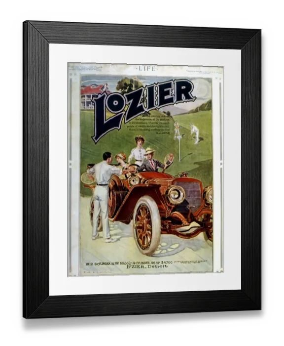Framed Print : Life Magazine - advertisement for LOZIER car - 1912 6-cylinder 51 HP $5000 - 4 cylinder Framed Print : Life Magazine - advertisement for LOZIER car - 1912 6-cylinder 51 HP $5000 - 4 cylinder