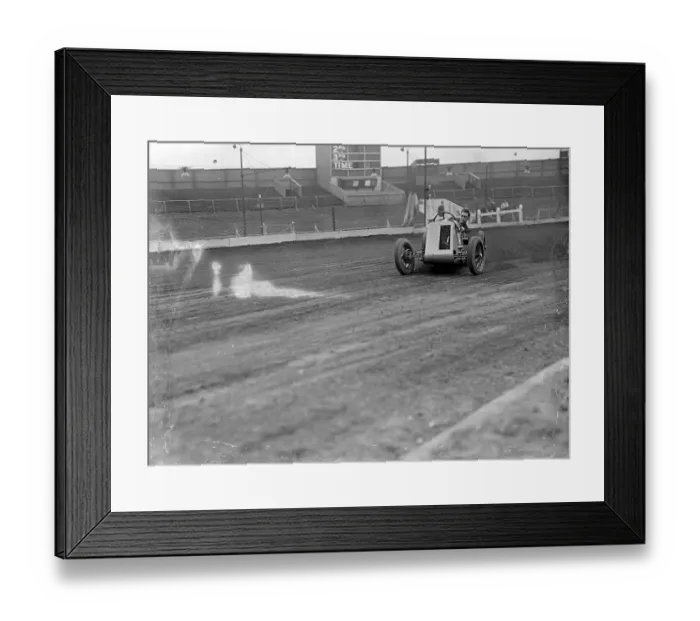Framed Print : Tiger Stevenson in midget car in action Aug 9th 1937 Framed Print : Tiger Stevenson in midget car in action Aug 9th 1937