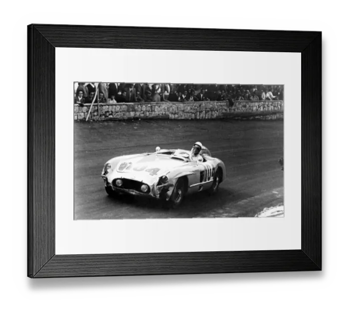 Framed Print : Stirling Moss - on the Targa Florio course with the victorious car of 1955 a Daimler-Benz