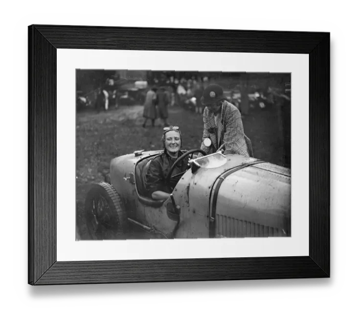 Framed Print : Woman racing motorist Mrs J Houldsworth drives dead husbands car in Shelsley Walsh hill climb Framed Print : Woman racing motorist Mrs J Houldsworth drives dead husbands car in Shelsley Walsh hill climb