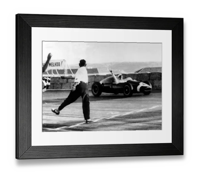 Framed Print : The judge flags in the winner of the Grand Prix Monsanto 1959 at Lisbon, Stirling Framed Print : The judge flags in the winner of the Grand Prix Monsanto 1959 at Lisbon, Stirling