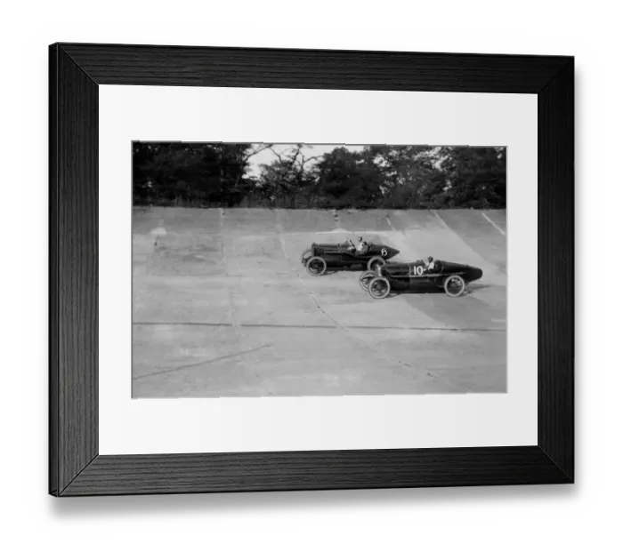 Framed Print : Brooklands, Weybridge, Surrey. Malcolm Campbell in Puegot Bluebird and Captain Woolf Framed Print : Brooklands, Weybridge, Surrey. Malcolm Campbell in Puegot Bluebird and Captain Woolf
