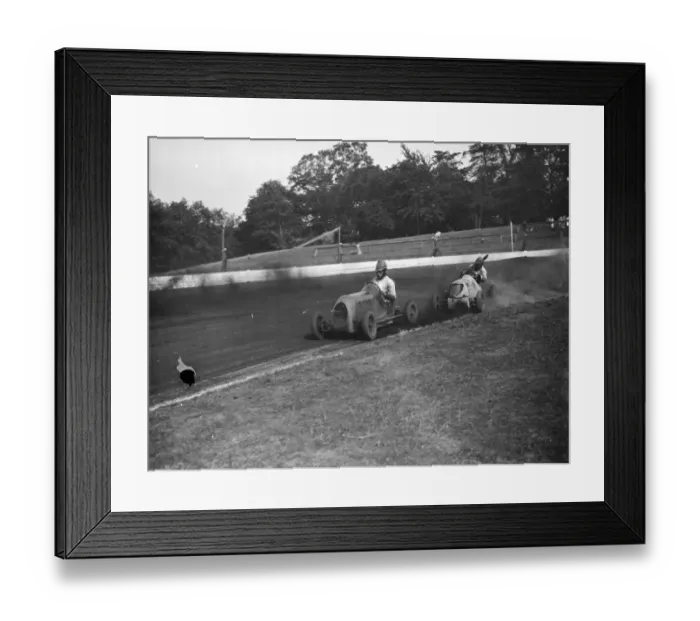 Framed Print : The Crystal Palace miniature car racing grand prix. The cars take the bend. 1938 Framed Print : The Crystal Palace miniature car racing grand prix. The cars take the bend. 1938