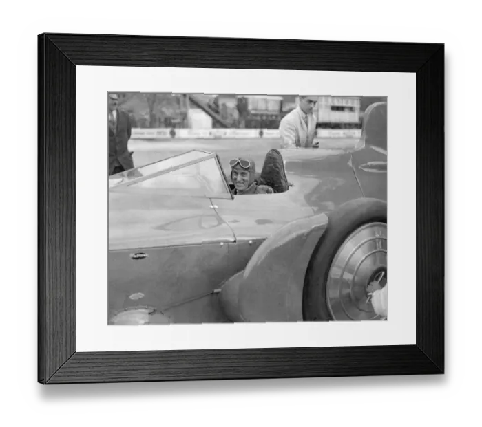 Framed Print : Sir Malcolm Campbell in cockpit of his car Bluebird at Brooklands track Easter Monday Framed Print : Sir Malcolm Campbell in cockpit of his car Bluebird at Brooklands track Easter Monday