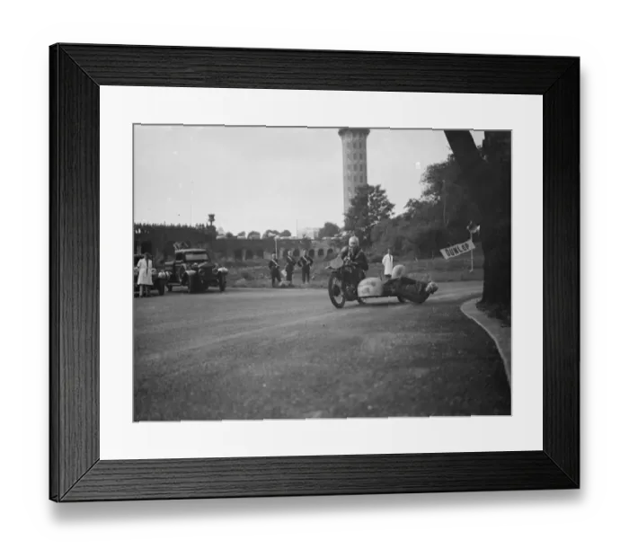 Framed Print : Crystal palace road racing. A H Horton races round the corner with his partner