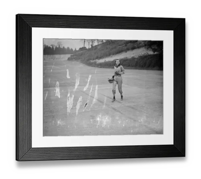 Framed Print : Woman driver leaps from blazing car at international trophy race. Miss Doreen Evans Framed Print : Woman driver leaps from blazing car at international trophy race. Miss Doreen Evans