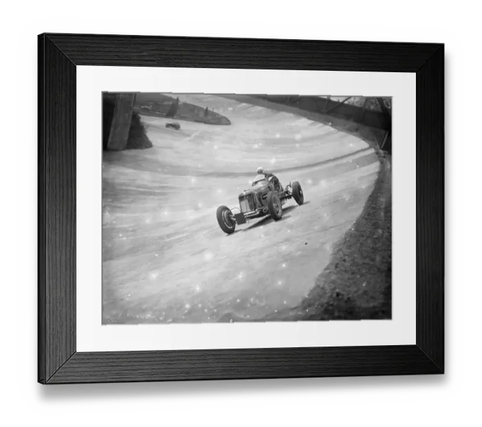 Framed Print : Drivers practice at Brooklands for Easter Monday meeting. Drivers practised Framed Print : Drivers practice at Brooklands for Easter Monday meeting. Drivers practised