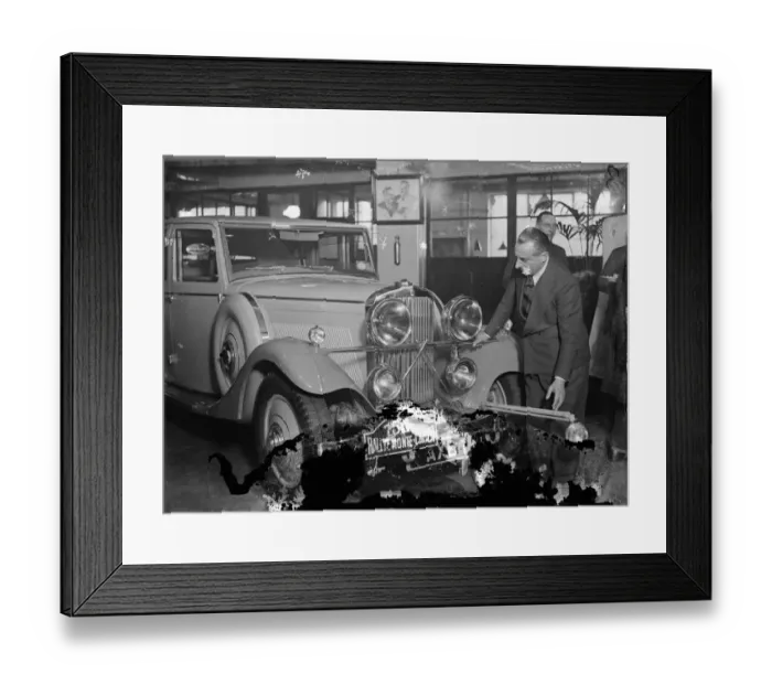 Framed Print : New anti dazzle lighting device to be tried out by car in Monte Carlo Rally. From Framed Print : New anti dazzle lighting device to be tried out by car in Monte Carlo Rally. From