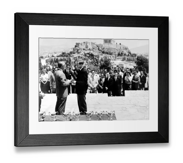 Framed Print : Greek Premier presents prize to British driver: British driver P Harper receives Framed Print : Greek Premier presents prize to British driver: British driver P Harper receives