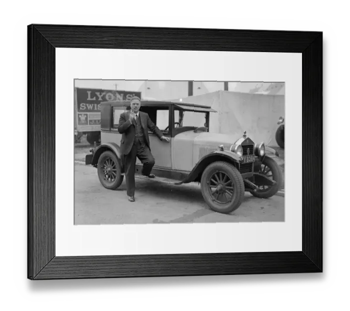 Framed Print : Mr Ross - Beel of Longdown Lane, Ewell with his motor car. 1933 Framed Print : Mr Ross - Beel of Longdown Lane, Ewell with his motor car. 1933