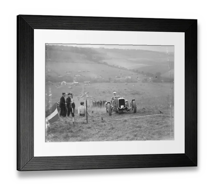 Framed Print : Competitor at the start on the course for the car hillclimb. 1935