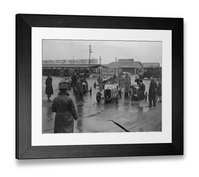 Framed Print : Practicing for opening meeting of the year at Brooklands. Despite a drizzling rain Framed Print : Practicing for opening meeting of the year at Brooklands. Despite a drizzling rain