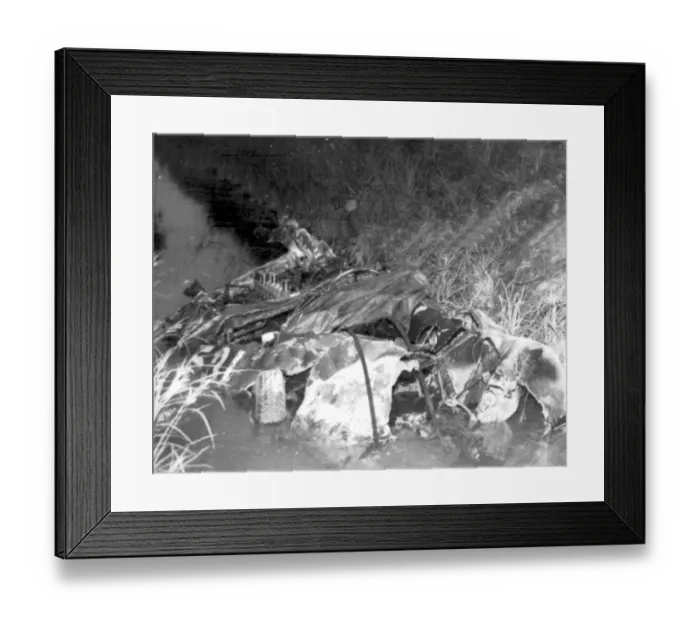 Framed Print : The twisted wreckage of the ferrari, in which Spains Marquis De Portago was killed Framed Print : The twisted wreckage of the ferrari, in which Spains Marquis De Portago was killed