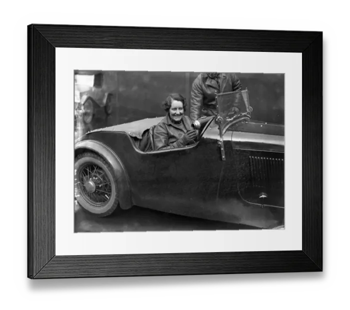 Framed Print : RAC Bournemouth rally, Miss Fay Taylor having a hot drink at the wheel of her car Framed Print : RAC Bournemouth rally, Miss Fay Taylor having a hot drink at the wheel of her car