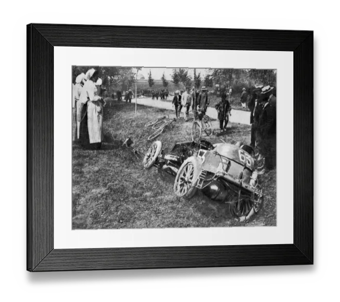 Framed Print : Marcel Renaults car crashes into a ditch. 1903 Framed Print : Marcel Renaults car crashes into a ditch. 1903