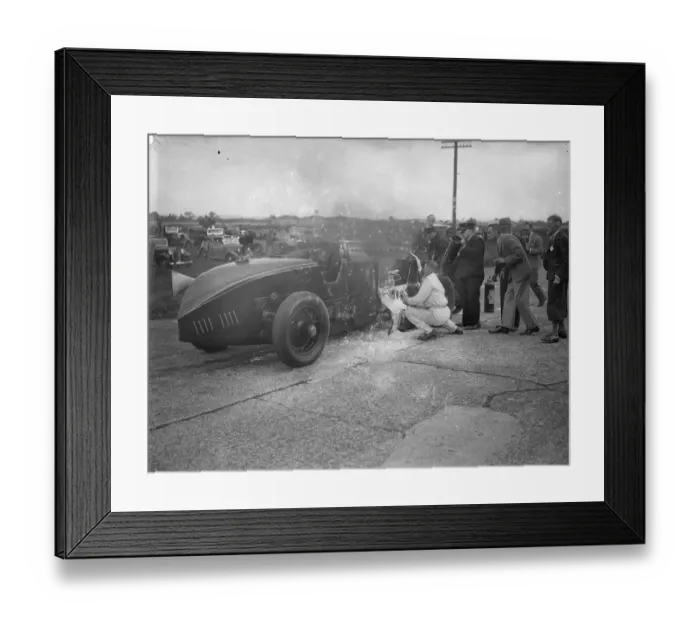 Framed Print : Car Blows up and Bursts Into Flames In Big Race At Brooklands The Leyland - Thomas Framed Print : Car Blows up and Bursts Into Flames In Big Race At Brooklands The Leyland - Thomas