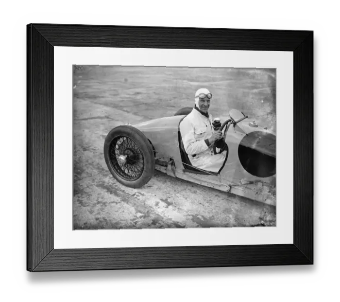 Framed Print : Attempt on diesel car records at Brooklands. Mr Reginald Munday making his record Framed Print : Attempt on diesel car records at Brooklands. Mr Reginald Munday making his record