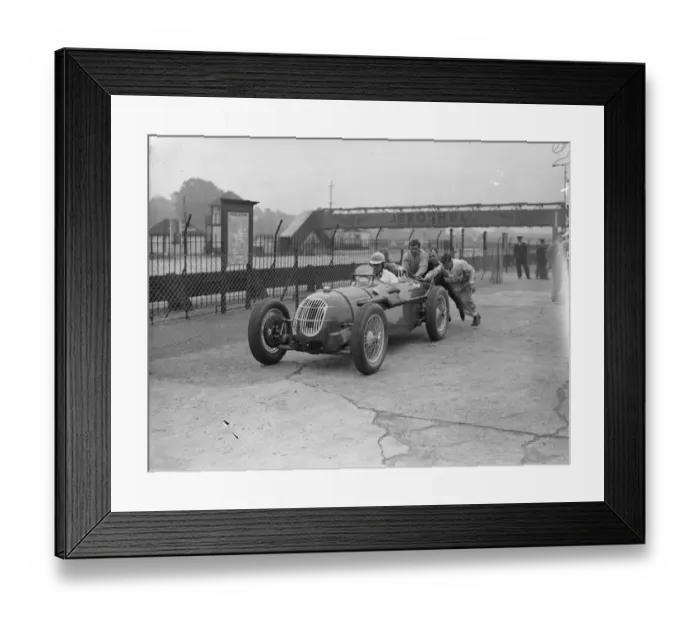 Framed Print : Racers practice for season fastest event at Brooklands. Famous racing drivers, including Framed Print : Racers practice for season fastest event at Brooklands. Famous racing drivers, including