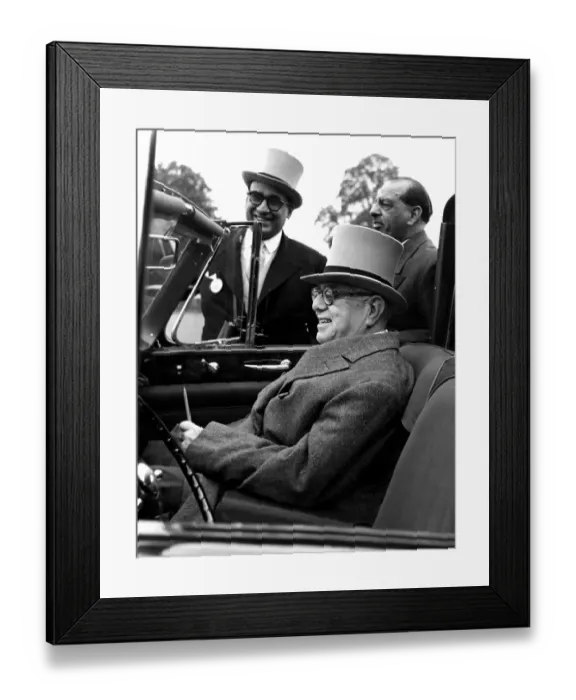 Framed Print : Aga Khan watches the Jockey Club Race from his car at Chantilly. 15th June 1952 Framed Print : Aga Khan watches the Jockey Club Race from his car at Chantilly. 15th June 1952